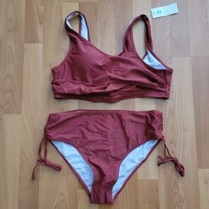 Beachsissi Women's Sz XL Swimsuit Bikini Top & Bottom Strappy Brown Copper NEW